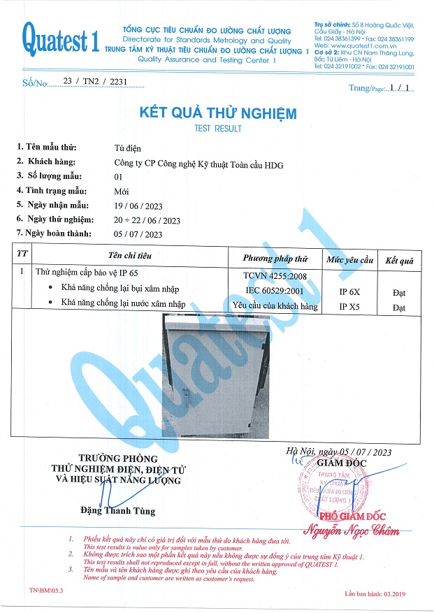 KQ TEST TỦ ĐIỆN