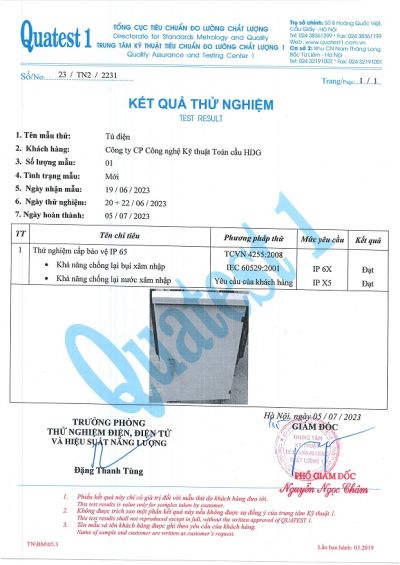 ELECTRICAL CABINET TEST RESULTS